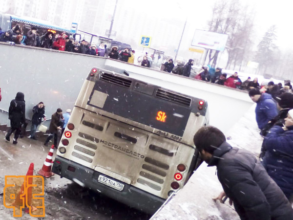 A view shows the scene of an incident involving a passenger bus, which swerved off course and drove into a busy pedestrian underpass, in Moscow
