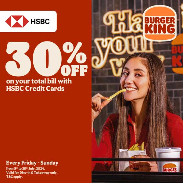 Enjoy a 30% discount on your total bill when using HSBC Bank Credit Card