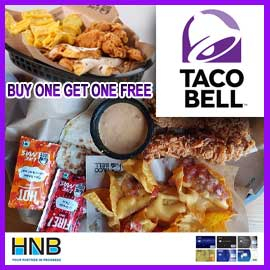 Buy One get One free À La Carte Menu Item every 2nd Tuesday of each month @ Taco Bell for HNB Credit Card Holders