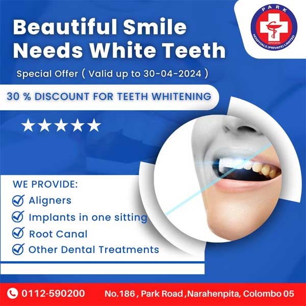 Enjoy a 30% promotional offer for dental whitening   @ Park Hospitals