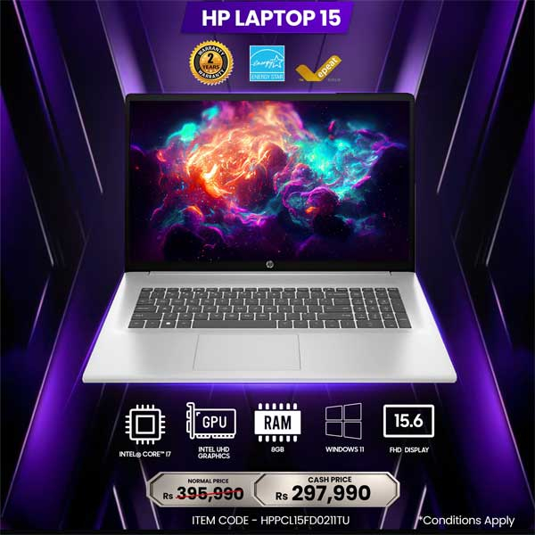 The HP Laptop 15 delivers cutting-edge power with Intel® Core™ i7, sleek design, and ultimate reliability. Own yours now at Singhagiri for Rs.297,990