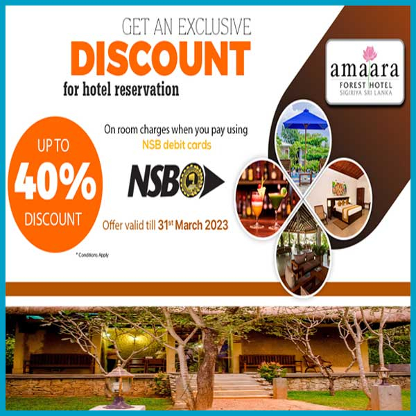 Enjoy up to 40% off @Amaara Forest Hotel, Sigiriya with NSB Debit Cards