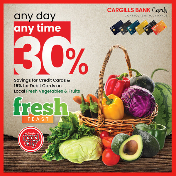 Up to 30% off for Fresh Vegetables & Fruits for Cargills Card Holders @Cargills Food City