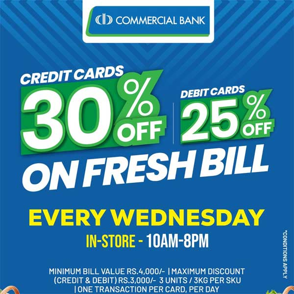 Enjoy 30% off with com bank credit cards and 25% off with debit cards on fresh vegetables, fruits, meat, & seafood @  Softlogic Glomark