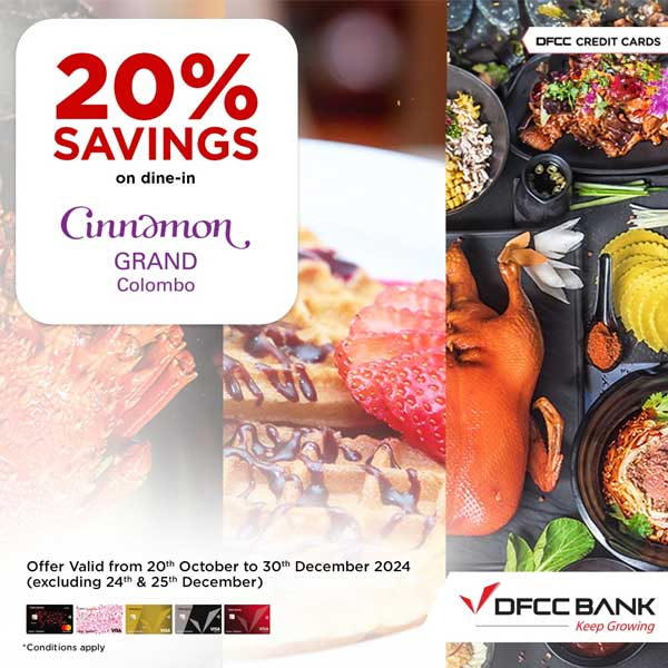 Enjoy an amazing 20% saving on dine-in at selected Cinnamon Grand Colombo