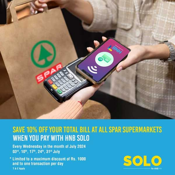 Receive a 10% discount on your total bill when you pay with your HNB SOLO app