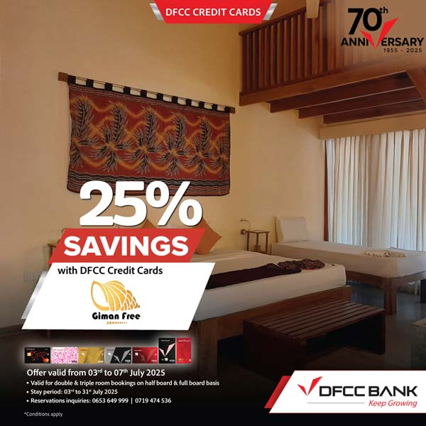 Enjoy 25% Savings at Giman Free Resort - Pasikuda and Kingdom Secret – Kiriella with DFCC Credit