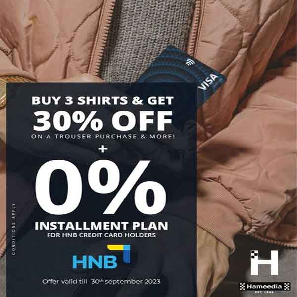 Buy 3 shirts & get 30% off on a trouser purchase & more @ Hameedia