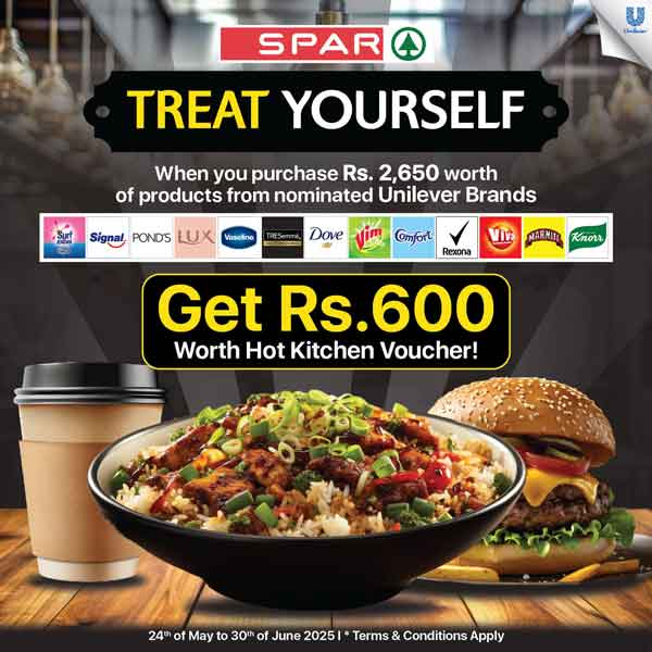 Spend Rs. 2650 or more on nominated Unilever brands and get a voucher worth Rs. 600 to spend on a hot meal at SPAR.