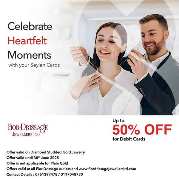 Enjoy up to 50% OFF on Diamond Studded Gold Jewelry with your Seylan Debit Card at Fior Drissage Jewellers
