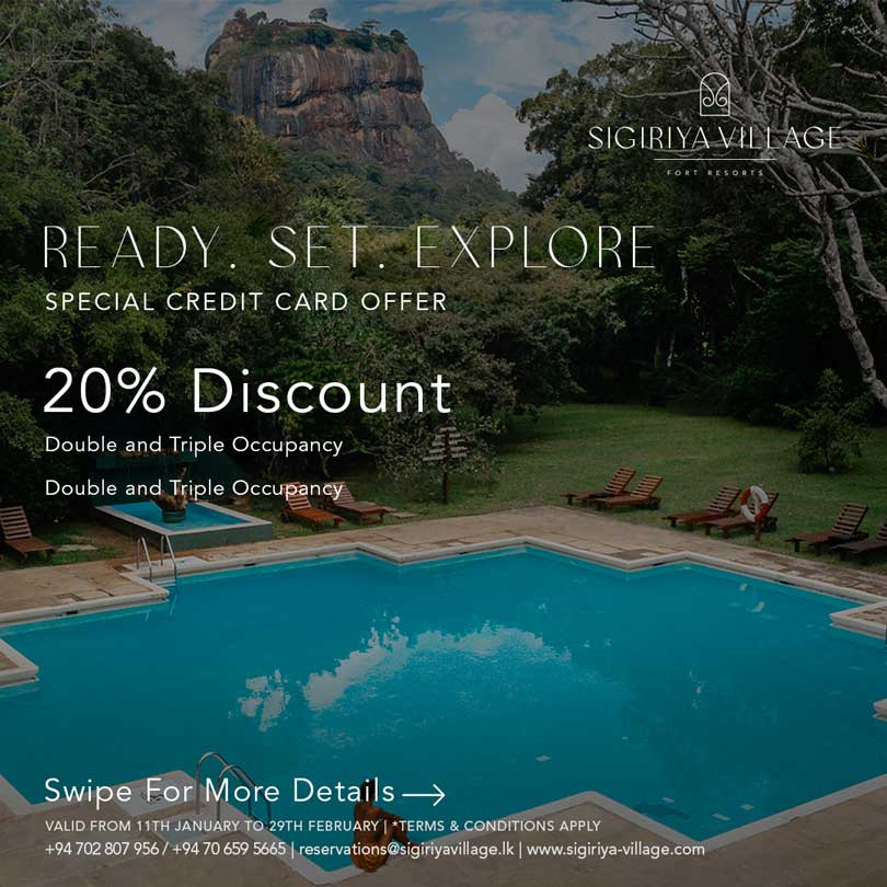 20% off @ Sigiriya Village Hotel with Seylan, HNB, Sampath, commercial & NTB credit card