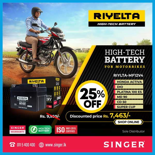 Get 25% Off On motorbike batteries At Singer Sri Lanka