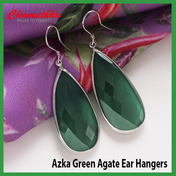 Special Price Reducing for Azka Sterling Silver Green Agate Ear Hangers @Chamathka