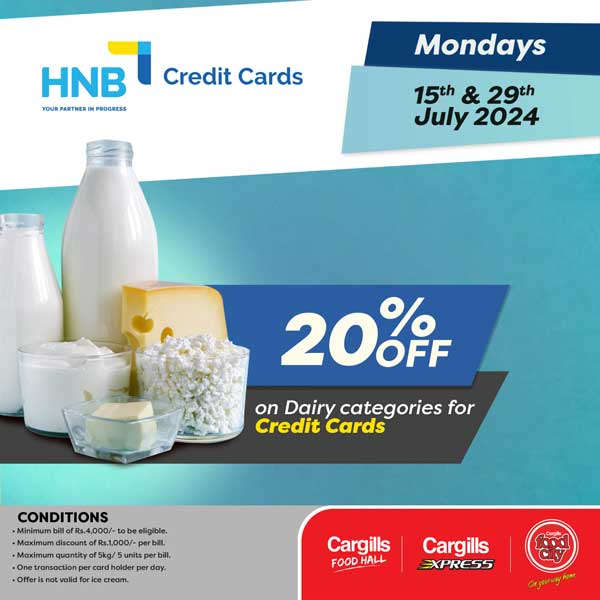 Get 20% OFF Dairy categories when you shop at your nearest Cargills FoodCity