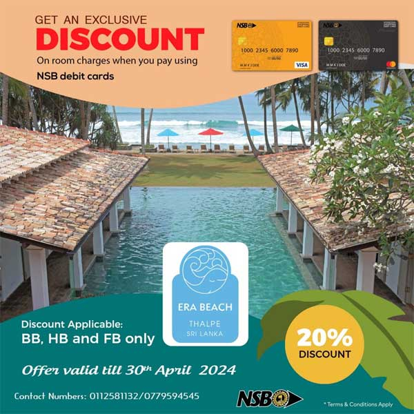 Enjoy 20% off @ Era beach – Thalpe with NSB Debit Card