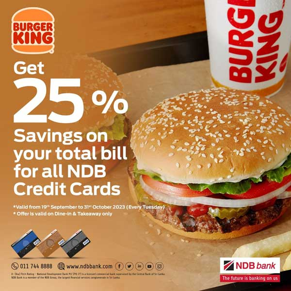 Get 25% Off for Dining @ Burger King  with NDB Credit Cards