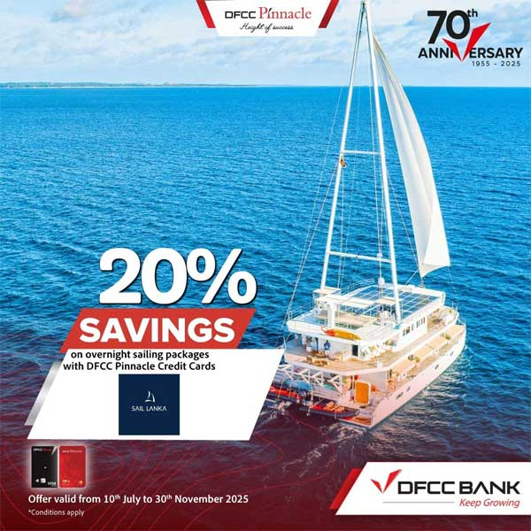 Enjoy 20% savings on overnight sailing packages with sail lanka  with DFCC credit card