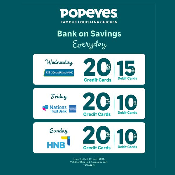 Get up to 20% OFF with your credit card and up to 15% OFF with your debit card when you dine at Popeyes!