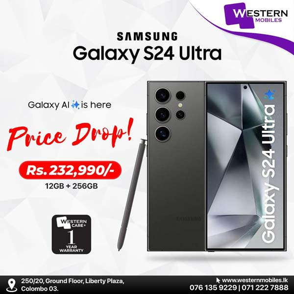 Samsung Galaxy S24 Ultra with 1 year Western Care Plus warranty for just Rs. 232,990/-