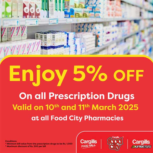 Head to your nearest Cargills Food City pharmacy to get 5% OFF on all prescription drugs