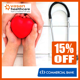 Get a 15% off for Vasan Healthcare with ComBank Credit Card
