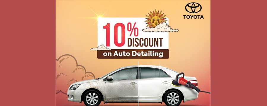 Enjoy an exclusive 10% discount on auto detailing by visiting your nearest Toyota Lanka branch