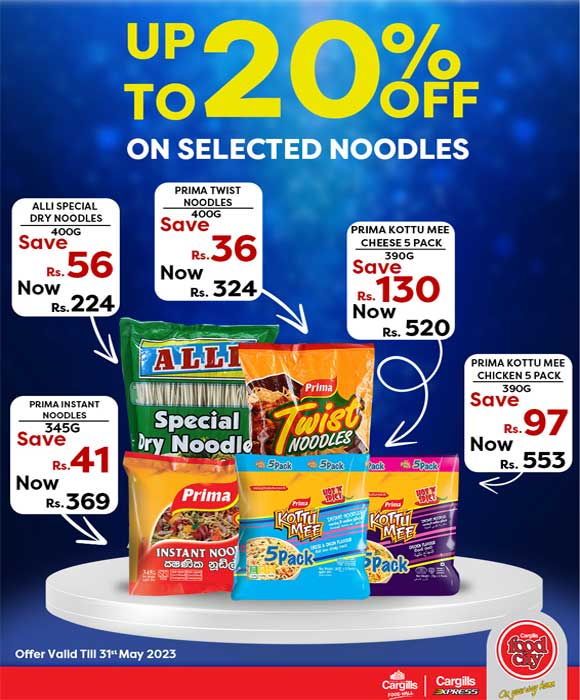 Enjoy up to 20 % off on Selected Noodles from your nearest Cargills Food City outlets!