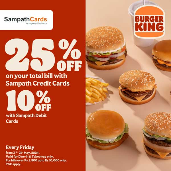 Enjoy a 25% discount on your total bill when using Sampath Bank Credit Cards