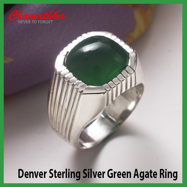 Special Price Reducing for Denver Sterling Silver Green Agate Ring @Chamathka