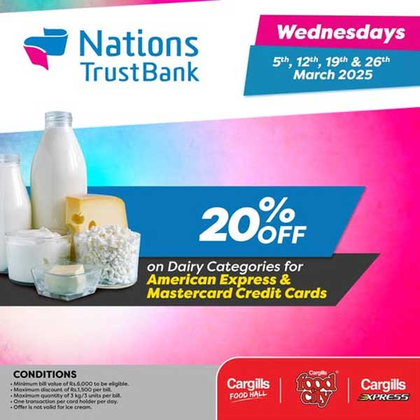 Get 20% off on dairy categories when you shop at your nearest cargills food city using your NTB credit cards!