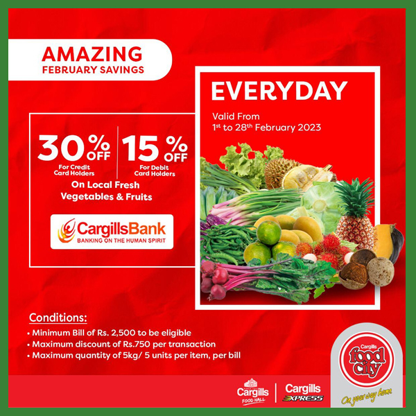 30% off on Local Fresh Vegetables for Cargills Bank Card Holders @Cargills Food City