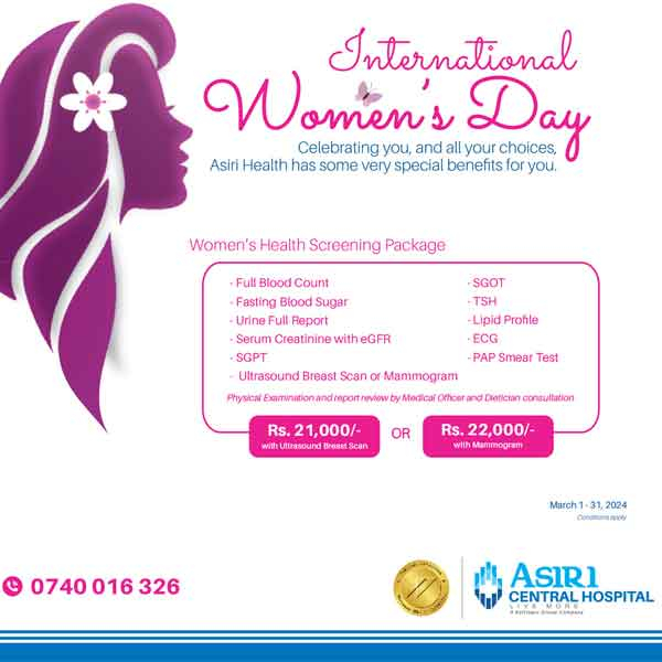 Enjoy special packages on womens health screening @ Asiri Central Hospital