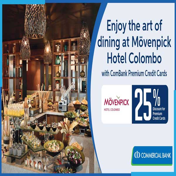 Indulge in the exquisite dining experience at Mövenpick Hotel Colombo with an exclusive 25% discount for ComBank Premium Credit Card holders