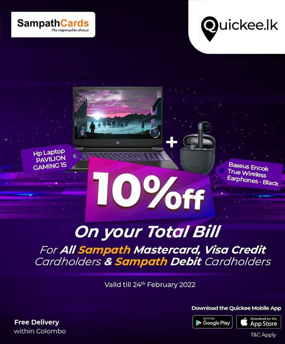 Get 10% OFF on your total bill for Sampath bank Mastercard, Visa debit & credit cardholders.