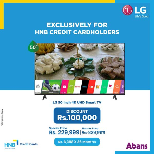 Enjoy Discounted Price on LG and Abans TVs @ Abans Exclusive for HNB Credit Card Holders