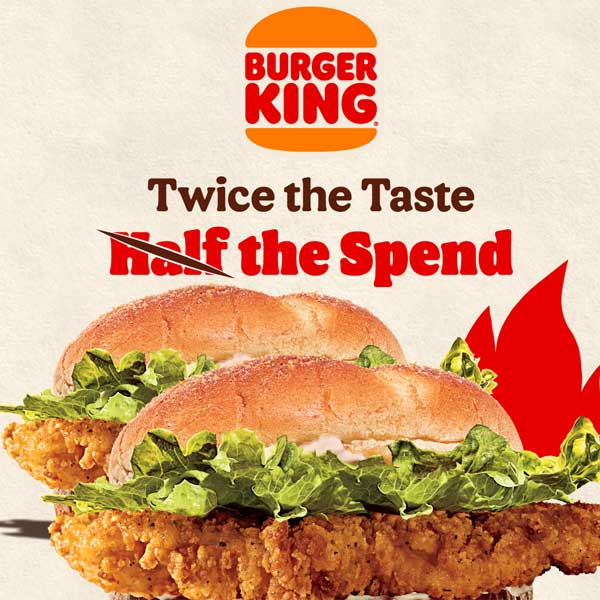 Get 2 Spicy Chicken Burgers for just Rs.1,200! Buy 1, Get 1 FREE – because one isn’t enough