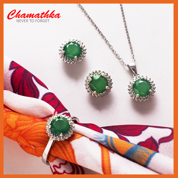 Special Price Reducing for Tiana Sterling Silver Green Agate Fullset @Chamathka