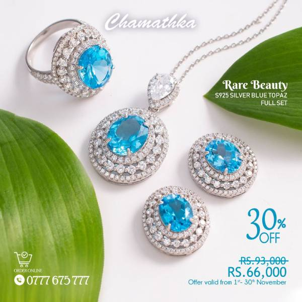 Now 30% off Oval Shaped Gemstones Jewellery Set of Blue Topaz at Chamathka Jewellers