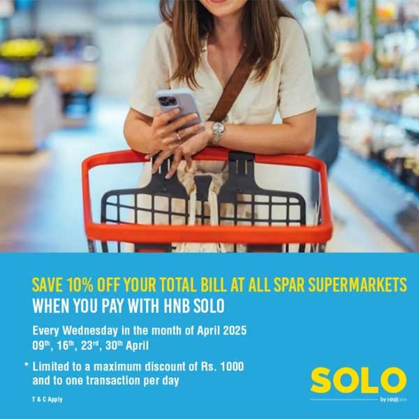 Receive a 10% discount on your total bill when you pay with your HNB SOLO app