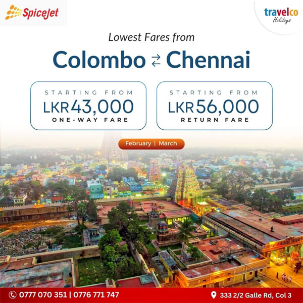 Fly from Colombo to Chennai with  lowest fares  @  Travelco Holidays