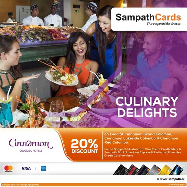 Enjoy a 20% discount on delectable dining experiences at Cinnamon Grand Colombo, Cinnamon Lakeside Colombo