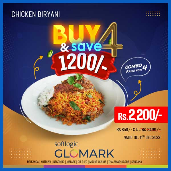 Buy 4 & Save 1200/= on Chicken Biriyani at Glomark