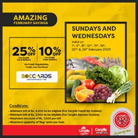 Get a 25% off for Fresh Vegetables, Fruits, and Seafood on Sunday and Wednesday @Cargills Foodcity with BOC Credit Cards