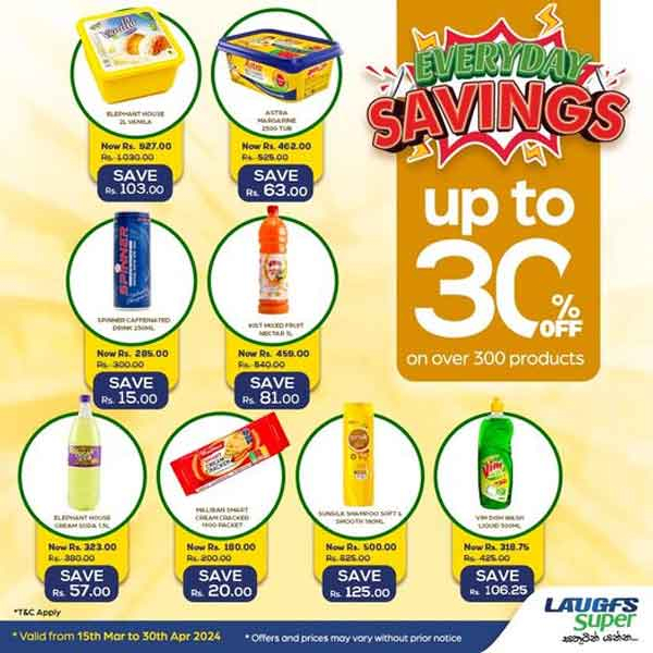 Enjoy up to 30% off on over 400 products  @  LAUGFS Super