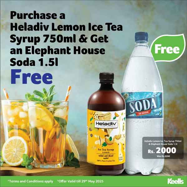 Buy a Heladiv Lemon Ice Tea Syrup 750ml and get an Elephant House Soda 1.5L absolutely FREE!