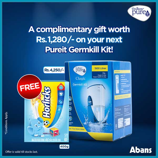 Receive a complimentary gift worth Rs.1280 from Horlicks Junior with every Pureit Germkill Kit purchase