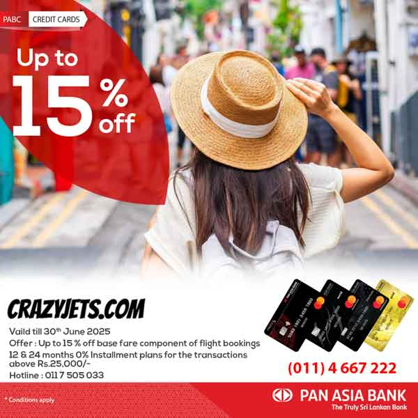 Get 15% off on your travel booking with Crazyjets.com when you book with your Pan Asia Bank credit cards