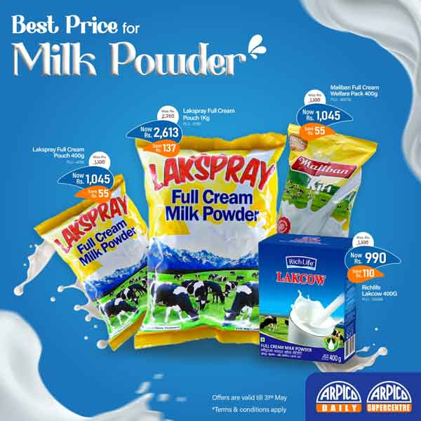 Find your favorite milk powder at Arpico for the best price and bring home the goodness