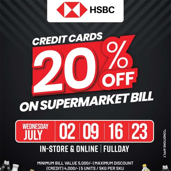Enjoy 20% DISCOUNT on SUPERMARKET BILL with HSBC Credit Cards