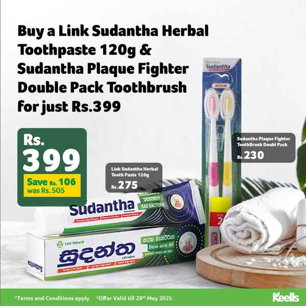 Grab a Link Sudantha Herbal Toothpaste 120g & Sudantha Plaque Fighter Toothbrush Double Pack for just Rs.399!